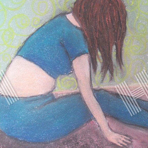 'Relax' Pastel Painting on Paper, Yoga, Woman, Colourful, 12" x 9", Original - Picture 2 of 8